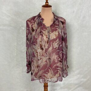 Christy Lynn Sheer Silk Long Sleeve Floral Karla Blouse Calla Lily Pink M